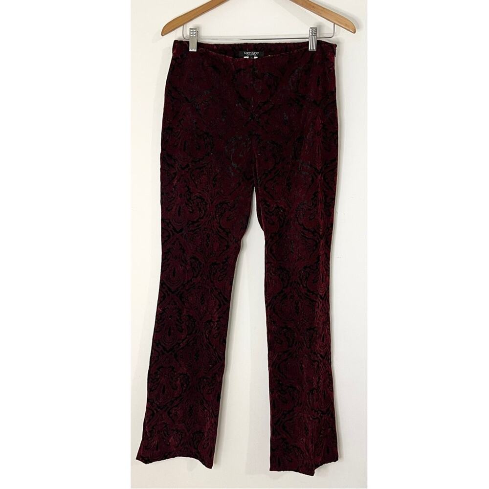 Velvet‎ Flare Pants Red Black Size 6 Embossed Pattern Fun Pants